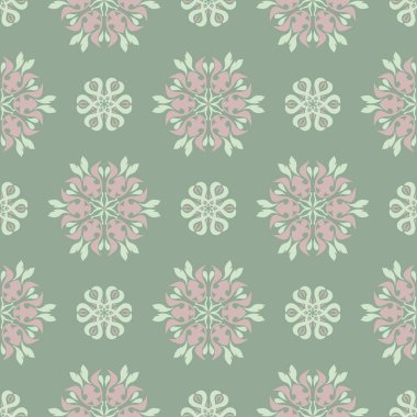 Çiçek seamless modeli. Zeytin yeşili arka plan duvar kağıtları, Tekstil ve kumaş için soluk pembe çiçek öğeleri ile