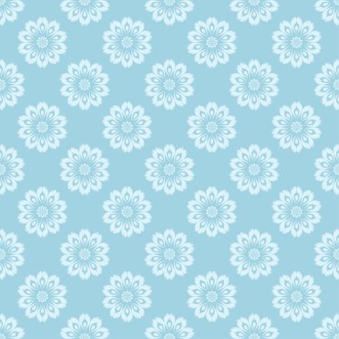 Beyaz ve mavi çiçek desenli. Tekstil ve duvar kağıtları için sorunsuz süsleme