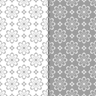 Beyaz ve gri çiçek arka planlar. Tekstil ve duvar kağıtları için dikişsiz desen seti