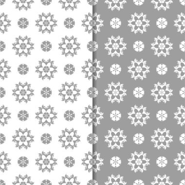 Beyaz ve gri çiçek arka planlar. Tekstil ve duvar kağıtları için dikişsiz desen seti