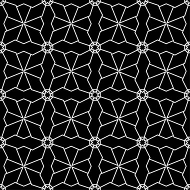 Siyah ve beyaz geometrik tek renkli süs. Web, Tekstil ve duvar kağıtları için seamless modeli