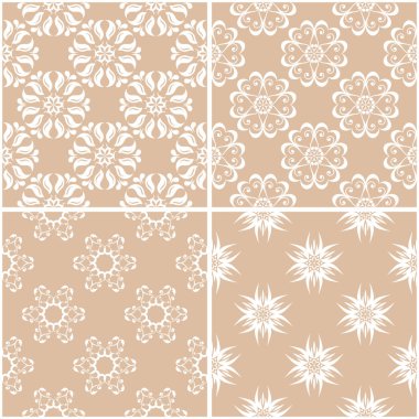 Çiçek desenleri. Sorunsuz arka plan bej ve beyaz dizi. Vektör çizim