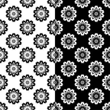 Siyah ve beyaz çiçek arka ayarlayın. Tekstil ve duvar kağıtları için dikişsiz desen