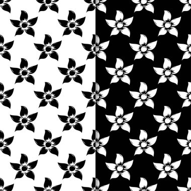 Siyah ve beyaz çiçek arka planlar. Tek renkli Dikişsiz desen Tekstil ve duvar kağıtları için set