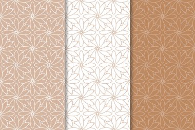 Kahverengi çiçek arka planlar. Tekstil ve duvar kağıtları için dikişsiz desen seti