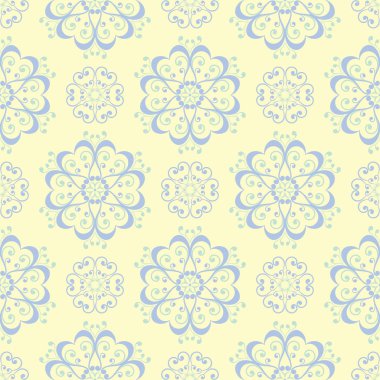 Çiçek desenli sorunsuz arka plan. Bej renkli arka plan duvar kağıtları, Tekstil ve kumaş için mavi ve yeşil ışık çiçek öğeleri ile