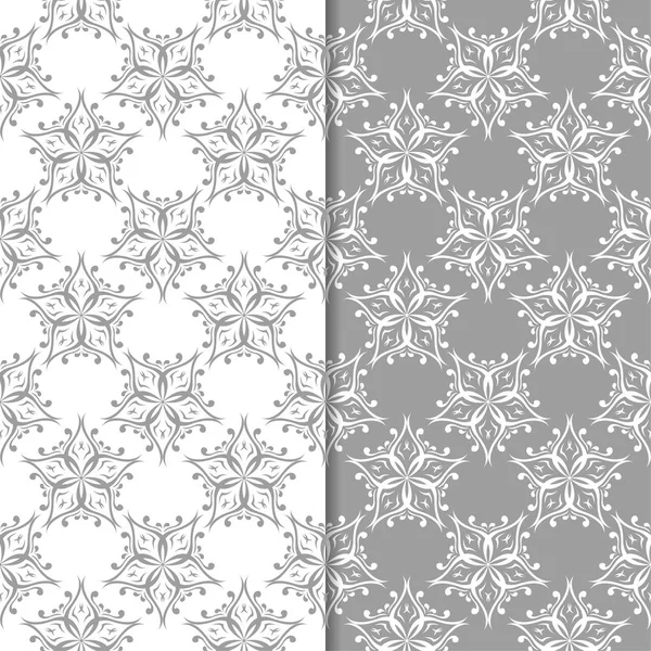 Beyaz ve gri arka plan çiçek kümesi. Tekstil ve duvar kağıtları için dikişsiz desen