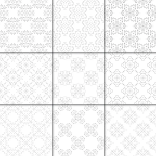 Šedé Bílé Květinové Ornamenty Sbírka Neutrální Bezešvé Vzory Pro Papír — Stockový vektor