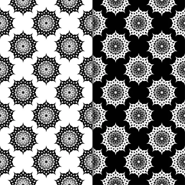 Черно Белый Цветочный Фон Набор Монохромных Бесшовных Узоров Текстиля Обоев — стоковый вектор
