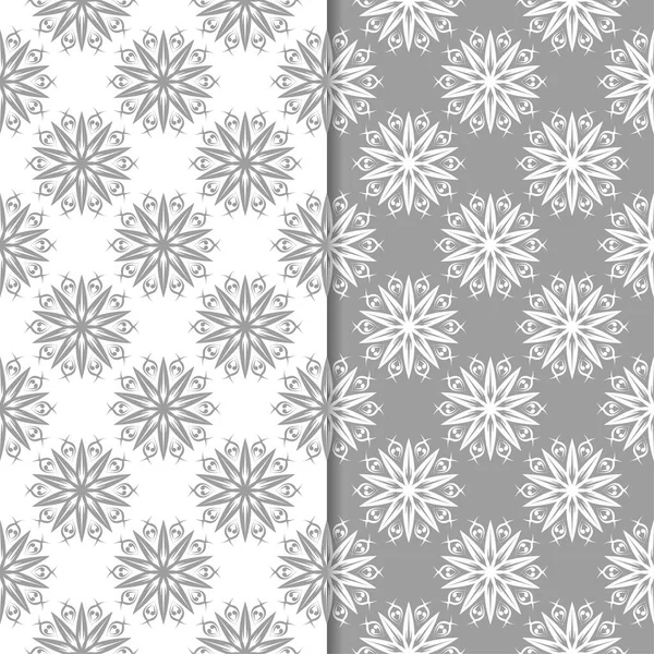 Белый Серый Цветочный Фон Набор Плавных Узоров Текстиля Обоев — стоковый вектор
