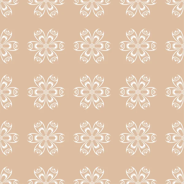 米色背景上的白色花卉装饰品 纺织品和墙纸无缝图案 — 图库矢量图片