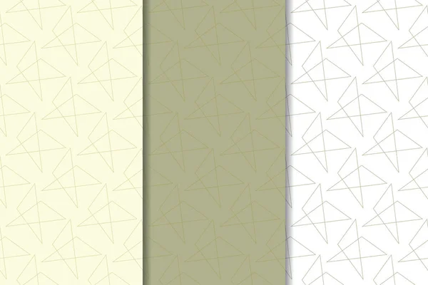 オリーブ グリーンと白の幾何学的な装飾品 Web テキスタイルや壁紙のため垂直のシームレス パターンのセット — ストックベクタ