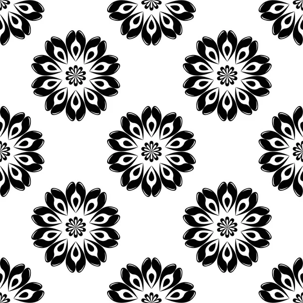 Черно Белый Цветочный Орнамент Бесшовный Узор Текстиля Обоев — стоковый вектор
