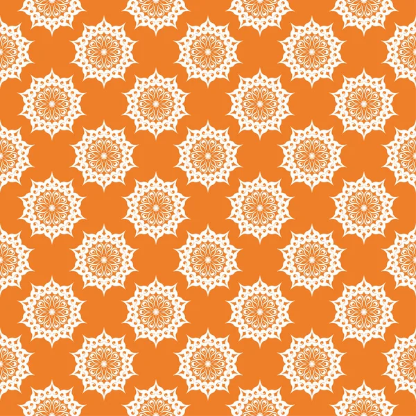 Orangefarbener Blumenschmuck Mit Weißen Elementen Nahtloses Muster Für Textilien Und — Stockvektor