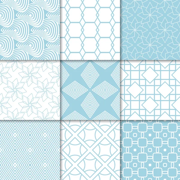 Blå Hvide Geometriske Ornamenter Indsamling Sømløse Mønstre Til Web Tekstil – Stock-vektor