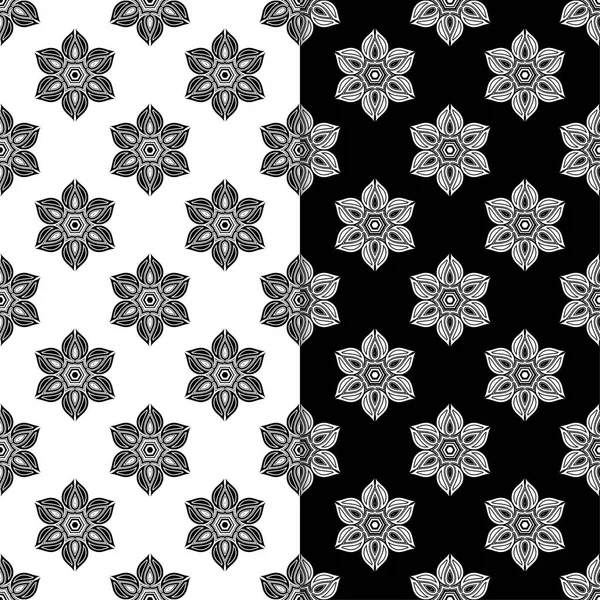 Fond Floral Noir Blanc Ensemble Motifs Sans Couture Pour Textiles — Image vectorielle