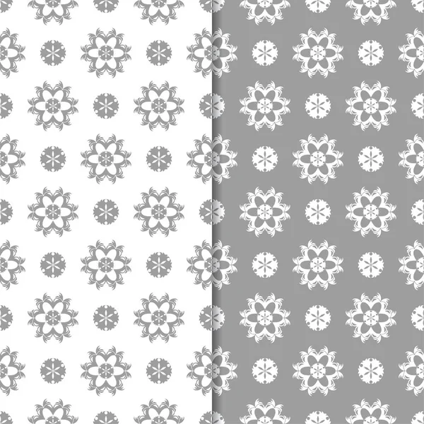 Beyaz ve gri çiçek arka planlar. Tekstil ve duvar kağıtları için dikişsiz desen seti