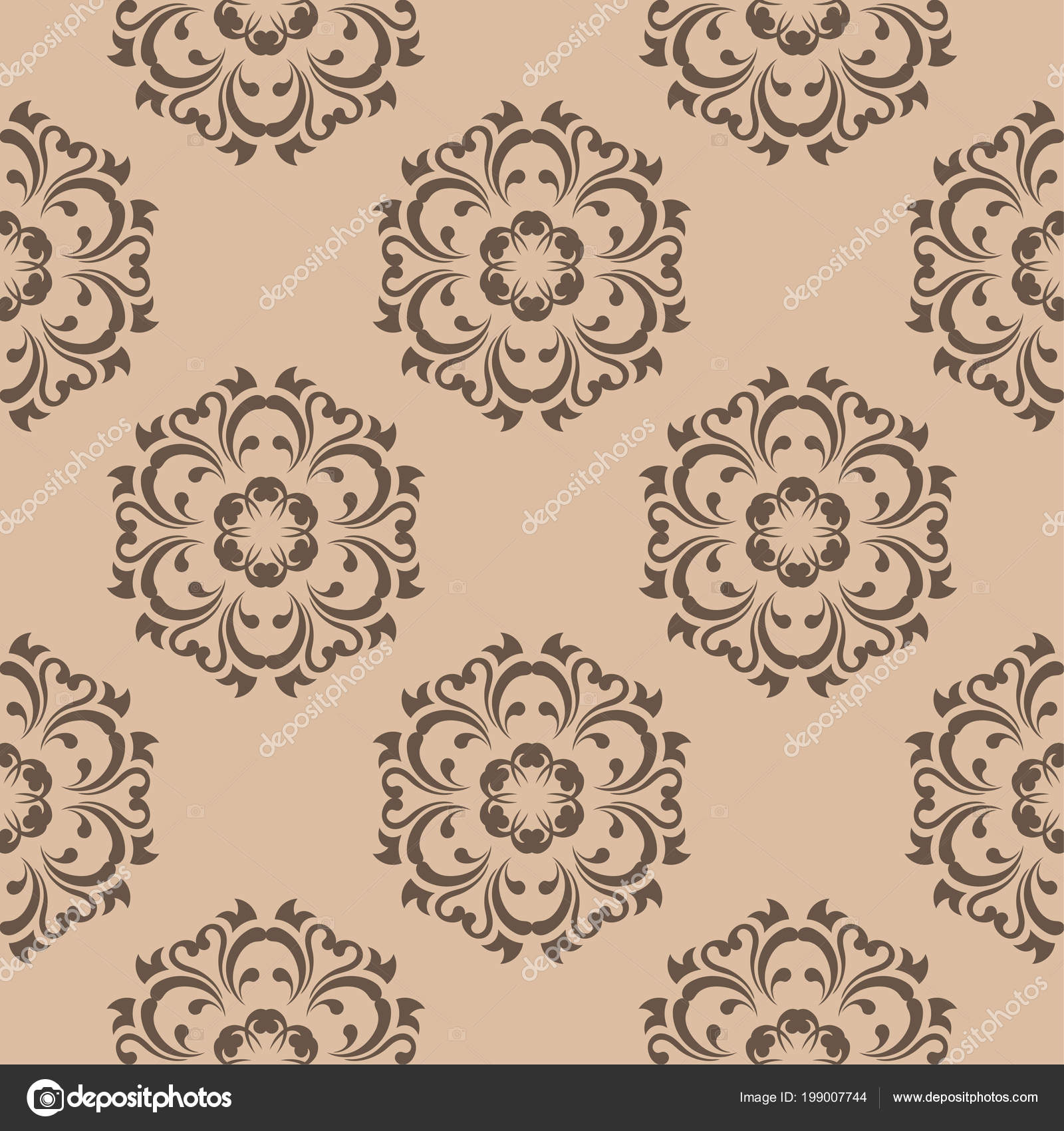 ベージュ色の背景に茶色の花飾り テキスタイルや壁紙のためのシームレスなパターン ストックベクター C Crumsig 199007744