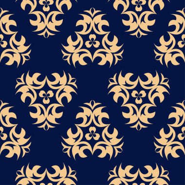 Koyu mavi zemin üzerine altın çiçek öğe. Tekstil ve duvar kağıtları için seamless modeli