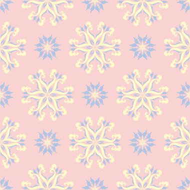 Çiçek soluk pembe sorunsuz bir arka plan. Çiçek desenli duvar kağıtları, Tekstil ve kumaş için ışık mavi ve sarı öğeler