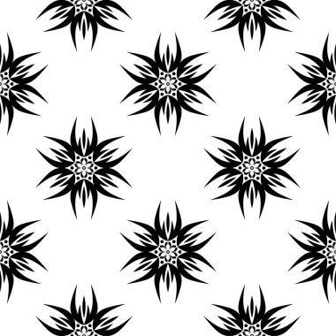 Beyaz arka planda siyah çiçekler. Tekstil ve duvar kağıtları için seamless modeli