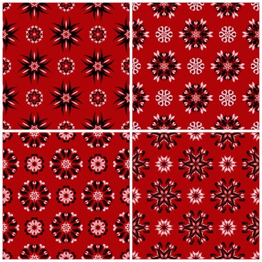 Kırmızı sorunsuz arka plan duvar kağıtları, Tekstil ve kumaş için siyah ve beyaz çiçek desenleri ile