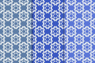 Çiçek süsler kümesi. Mavi dikey Dikişsiz desen. Duvar kağıdı arka plan