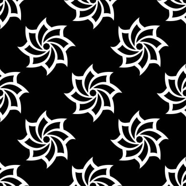 Floral black and white monochrome seamless pattern. Background with fower elements for wallpapers. clipart