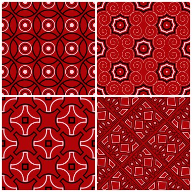 Kırmızı sorunsuz arka plan duvar kağıtları, Tekstil ve kumaş için siyah ve beyaz geometrik desenlerle