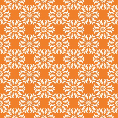 Turuncu zemin üzerine beyaz çiçek süsleme. Tekstil ve duvar kağıtları için seamless modeli