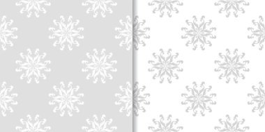 Işık gri ve beyaz çiçekli süsler. Tekstil ve duvar kağıtları için dikişsiz desen seti