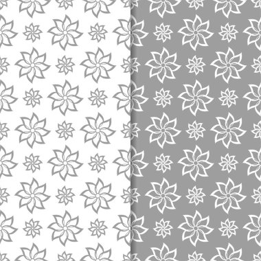 Beyaz ve gri arka plan çiçek kümesi. Tekstil ve duvar kağıtları için dikişsiz desen