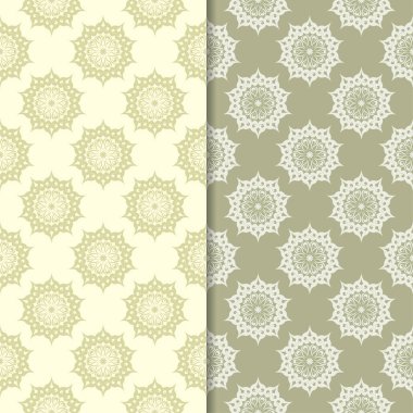 Zeytin yeşili ve bej çiçek arka planlar. Tekstil ve duvar kağıtları için dikişsiz desen seti