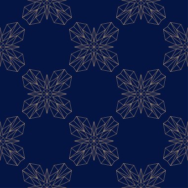 Koyu mavi zemin üzerine altın çiçek süsleme. Tekstil ve duvar kağıtları için seamless modeli