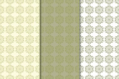 Zeytin yeşili çiçek arka planlar. Tekstil ve duvar kağıtları için dikişsiz desen seti