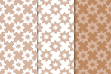 Kahverengi çiçek arka planlar. Tekstil ve duvar kağıtları için dikişsiz desen seti