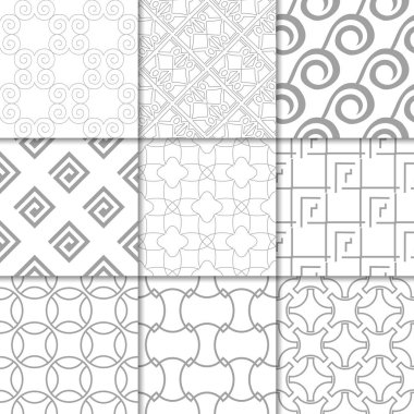 Işık gri geometrik süsler. Web, Tekstil ve duvar kağıtları için tarafsız Dikişsiz desen koleksiyonu