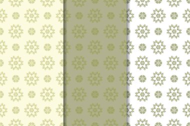 Zeytin yeşili çiçek arka planlar. Tekstil ve duvar kağıtları için dikişsiz desen seti