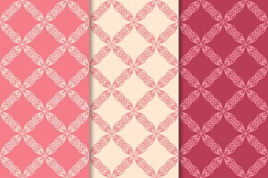 Kırmızı çiçekli süsler kümesi. Kiraz pembe dikey Dikişsiz desen. Duvar kağıdı arka plan