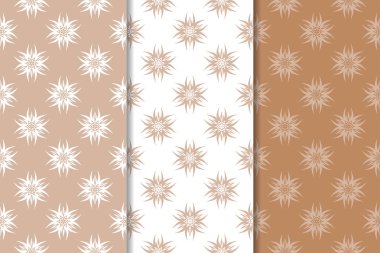 Çiçek süsler kümesi. Kahverengi, bej ve beyaz Dikişsiz desen Tekstil ve duvar kağıtları için