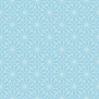 Mavi zemin üzerine beyaz çiçek desenli. Tekstil ve duvar kağıtları için sorunsuz süsleme