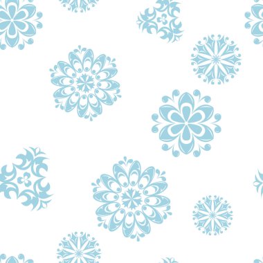 Beyaz zemin üzerine mavi çiçekler. Tekstil ve duvar kağıtları için süs seamless modeli