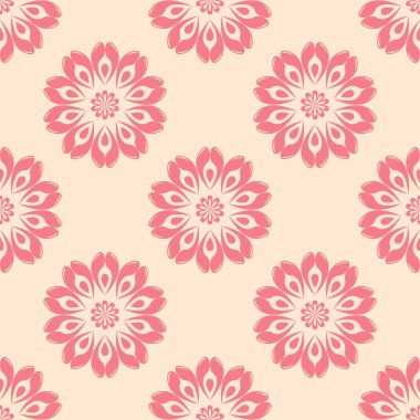 Kırmızı ve bej çiçekli süs. Tekstil ve duvar kağıtları için seamless modeli