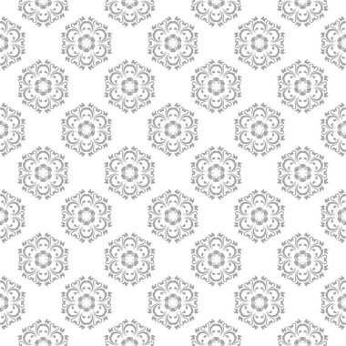 Beyaz arka plan üzerine açık gri çiçek süsleme. Tekstil ve duvar kağıtları için seamless modeli