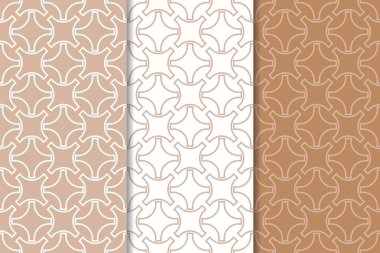 Kahverengi ve beyaz geometrik süsler. Web, Tekstil ve duvar kağıtları için dikişsiz desen seti