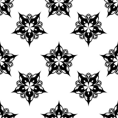 Siyah ve beyaz çiçek süsleme. Tekstil ve duvar kağıtları için seamless modeli