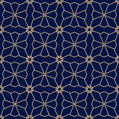 Mavi zemin üzerine altın geometrik süsleme. Web, Tekstil ve duvar kağıtları için seamless modeli