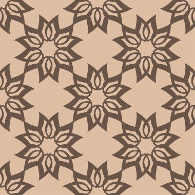 Bej renkli arka plan üzerinde kahverengi çiçek süs tasarım. Tekstil ve duvar kağıtları için seamless modeli