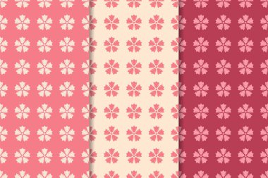 Kırmızı çiçekli süsler kümesi. Kiraz pembe dikey Dikişsiz desen. Duvar kağıdı arka plan