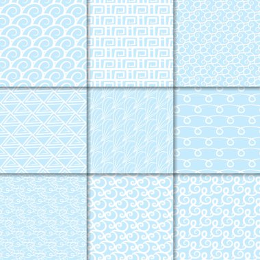 Soyut Dikişsiz desen. Mavi ve beyaz arka plan Tekstil, duvar kağıtları ve kumaşlar için